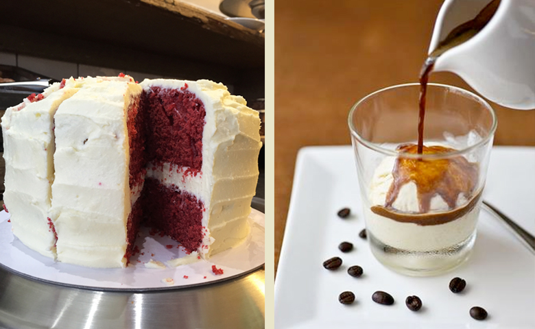 Beautiful gateux with ice cream and sauce