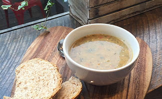 Hot soup of the day served with wholemeal bread