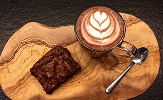 Hot coffee with chocolate cake